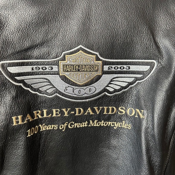Harley Davidson Leather Motorcycle Jacket 100 Years Embroidered Biker - Picture 7 of 7